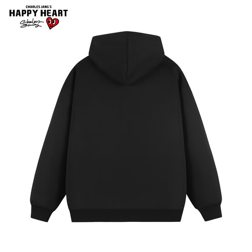 Charles Heart Hooded Sweatshirt for Men and Women Couples Same Style Solid Color Basic Versatile Plus Velvet Thickened Pullover Top Black XL
