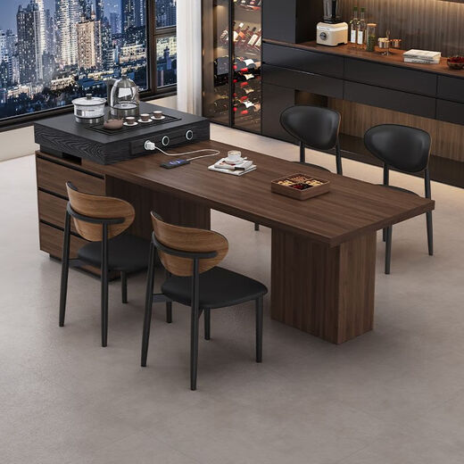 Shetan island table integrated dining table 2025 new small apartment multi-functional new wood grain slate household retractable dining table 140cm table top retractable island table without tea stove island table + 4 hippo chairs brand three-plug socket