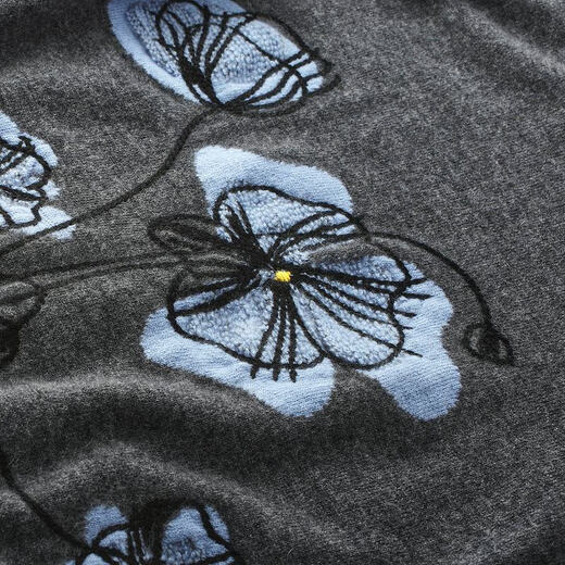 Zhaojun 2025 Autumn and Winter New Round Neck Intarsia Cashmere Sweater Women's Fashion Embroidered Sweater Artistic Bottoming Sweater Graphite Gray XL