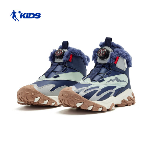 Jordan boys' plus velvet cotton shoes children's winter snow boots mid-top outdoor warm children's shoes ivory white/weigela blue 38