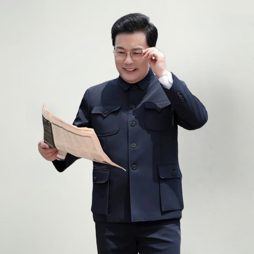 Tang suit dad suit, Chinese tunic suit men's single-piece top, elderly tunic suit autumn and winter Chinese style grandpa coat, navy blue bright pocket, spring and autumn thickness 3XL 175/74