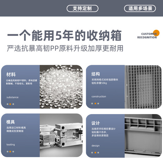 JINLI Boîte de chiffre d'affaires standard européenne UE 300 * 200 * 120 / sans couvercle boîte logistique épaisse grise boîte de pièces automobiles boîte de stockage et d'organisation industrielle boîte en plastique