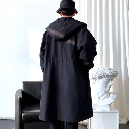 ROMON men's windbreaker mid-length business men's hooded coat loose large size men's autumn cloak khaki M