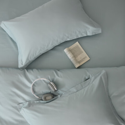 Atour hotel style long-staple cotton color-blocked four-piece set 100 cotton sheets, fitted sheets, quilt covers, home dormitory bedding, baby blue, fitted sheets, 1.5m four-piece set