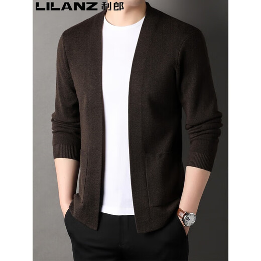 Lilan wool sweater men's knitted cardigan spring and autumn new style solid color fashion versatile pure wool sweater jacket for young and middle-aged people black hpl-a32321 M 165