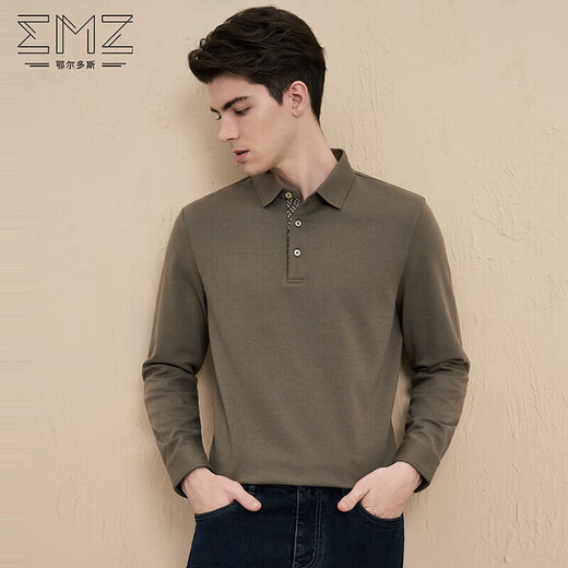 EMZ Ordos wool-containing spring and autumn new men's soft and highly elastic casual long-sleeved lapel POLO shirt