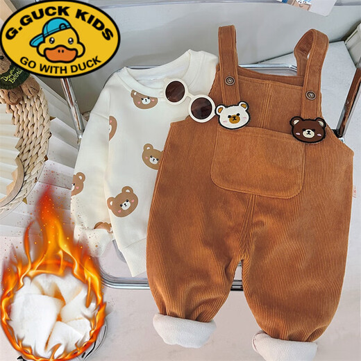 G.DUCKKIDS baby girl velvet suit autumn and winter style 2 children's clothes winter children's clothing baby overalls 1-year-old girl winter clothing pink 80 cm
