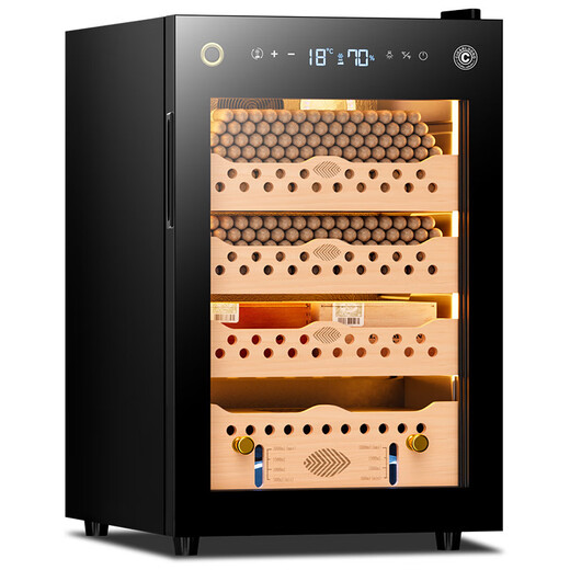 Shantou Lincun Qielong fingerprint lock cigar cabinet constant temperature and humidity cedar wood shelf water ion removal of ammonia alcohol WIFI cigar cabinet 60C wake-up cigar box Cuban pattern ammonia purification + WiFi + fingerprint lock + cedar