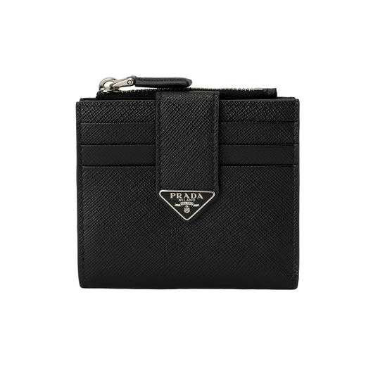 PRADA metal triangle logo calfskin card holder regular men's black gift bag (basic + original handbag)