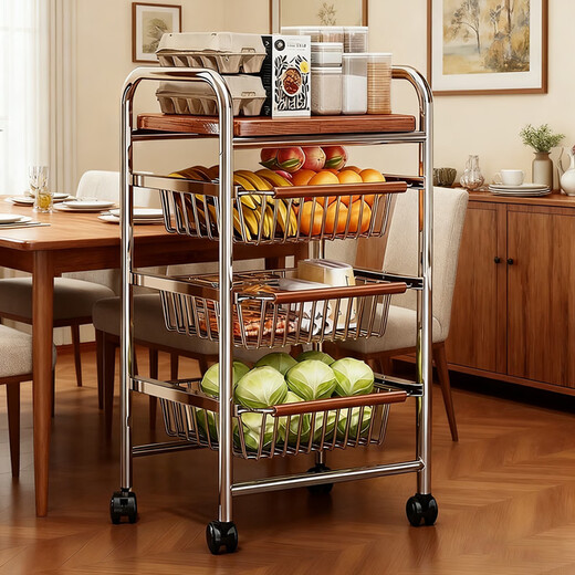 Yaoying second-hand trolley storage rack snack storage kitchen living room floor-standing multi-layer storage rack YZ08 black wheel 4 layers 3 baskets