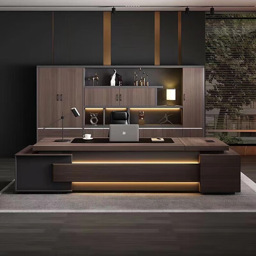 Boss desk office chair combination simple modern president desk executive desk supervisor manager desk office furniture new Chinese style business solemn style single cabinet 1.8 meters boss desk + chair + 6 door bookcase