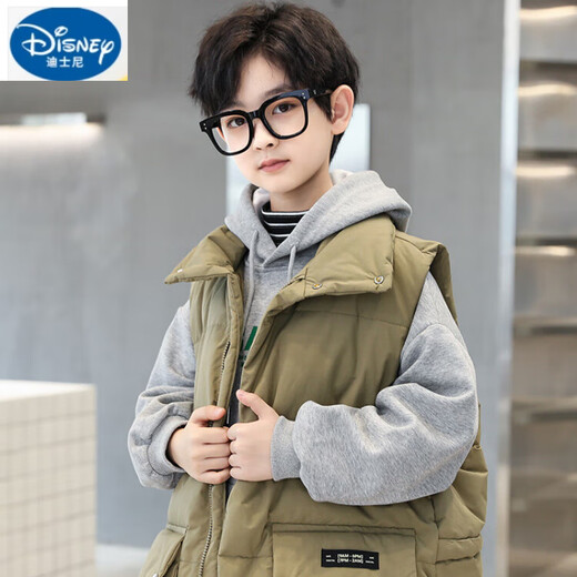 Disney boys' vest autumn and winter 2025 new winter fashionable outer vest medium and large children's warm thickened casual jacket black 130 cm