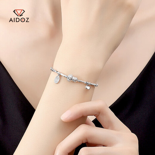 Aido Diamond pt950 platinum gourd bracelet for women, genuine platinum Fulu bamboo bracelet, lucky and lucky brand ingot bracelet, lucky and lucky bamboo bracelet 12.2-12.4g, length 16+3cm