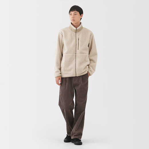 MUJI Men's Long Wool Fleece Jacket Men's Coat 25th Autumn and Winter New Arrival Polar Fleece Men's AB1PBA5A Light Yellow L (175/100A)