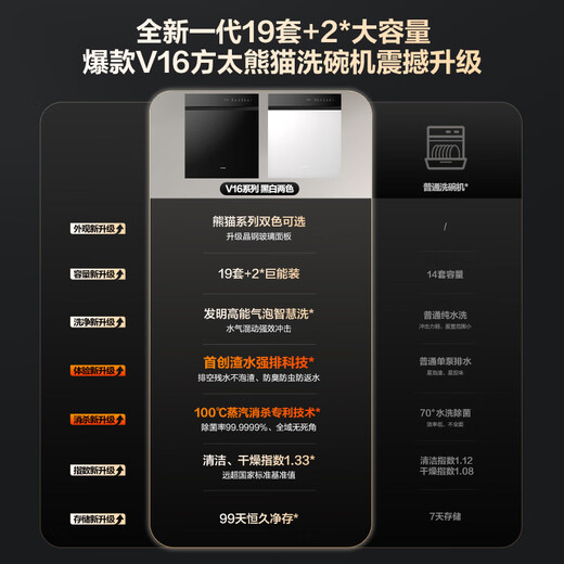 FOTILE Dishwasher 02-V16 Embedded V Series Dishwasher 19 Sets Large Capacity Independent Steam Sterilization Patented High-Energy Bubble Wash First-Class Water Efficiency 20% Subsidy Black 02-V16