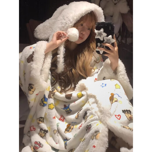 MAULTIAY Crayon Shin-chan nightgown for women autumn and winter 2025 new coral velvet thickened pajamas winter cute warm home clothes single nightgown <small quantity in stock> M