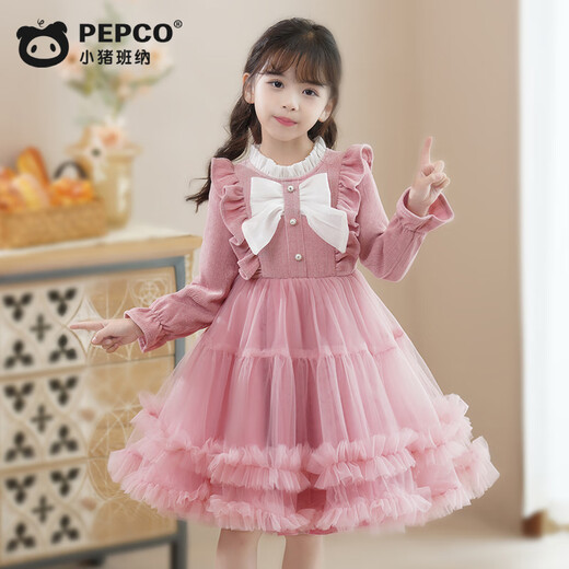 Piggy Banner (PEPCO) Girls Winter Dress Fashionable Autumn and Winter Girls Puffy Skirt Children's Wear Princess Dress Winter Pink 150