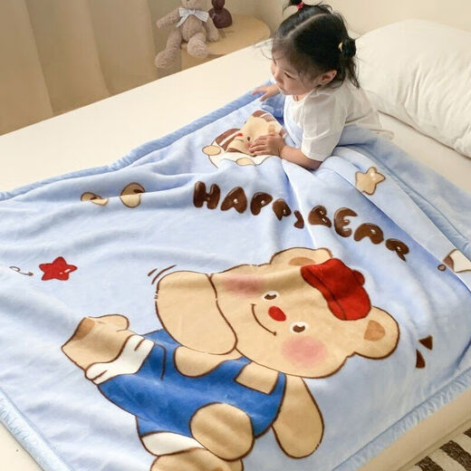 Children's blanket thickened autumn and winter double layer baby blanket small quilt kindergarten nap coral velvet blanket Good night puppy 120cm*150cm double layer thickened 2.8Jin Jin equals 0.5kg