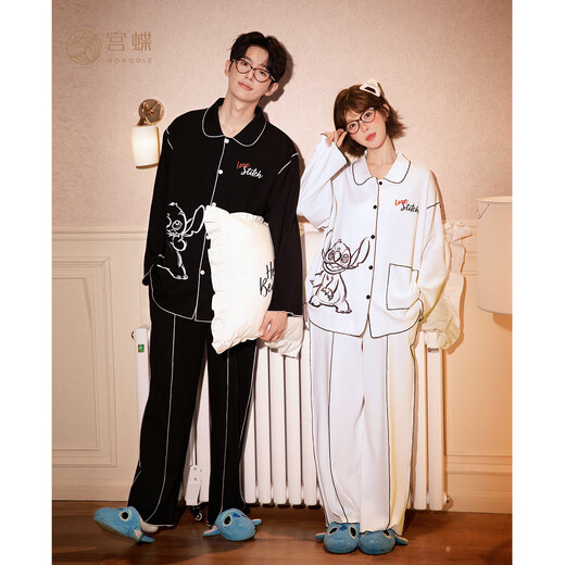 Gongdie Light and Soft Disney Stitch Long Sleeve Couple Pajamas Spring and Autumn Long Sleeve Cartoon Set Home Clothes