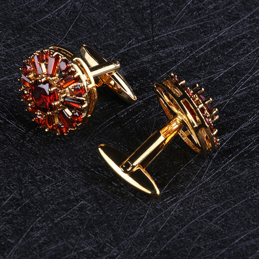 Lieshang Autumn New Gold Crimson Crystal Cufflinks French Shirt Cuffs Men's Fashion Business Gift Box Gold_Crimson Crystal_Awesome Cufflinks