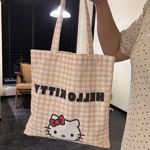 Cute style kitty canvas bag handbag single shoulder crossbody bag summer versatile commuting large capacity new shoulder bag kitty yellow (without doll) no zipper