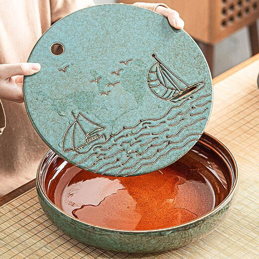 Ceramic dry tea tray for home living room Japanese-style water storage tea tray small creative tea table round Kung Fu tea sea Qingzhou ceramic tea tray *30.5*30.5cm large size