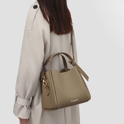 Bugatti (BUGATTI) Light Luxury Bags Women's Bags Ladies Bucket Bag 2025 New Single Shoulder Crossbody Bag for Girlfriend and Wife Birthday Gift Elephant Gray Gift Box