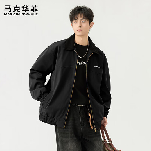 Mark Huafei Jacket Men's 2025 Autumn New Trendy Brand Fashion Contrast Color Lapel Versatile Jacket Men's Black XL