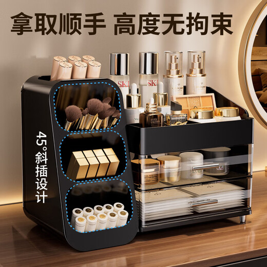 Shantou Lincun cosmetics storage box desktop style dressing table eyebrow pencil storage box large capacity product storage rack light luxury black-1 pack