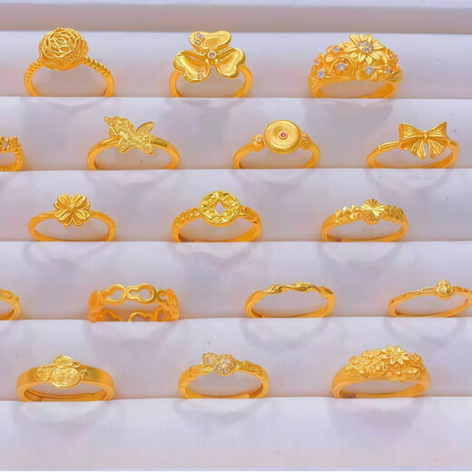 DL 1998 Fat Donglai same style Bengal red gold ring Bengal red jewelry brushed clover ring niche coin finger bow bamboo ring