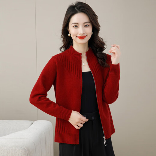 Stand collar zipper knitted cardigan for women 2025 new spring and autumn style outer top fashionable foreign style loose sweater jacket beige 3XL