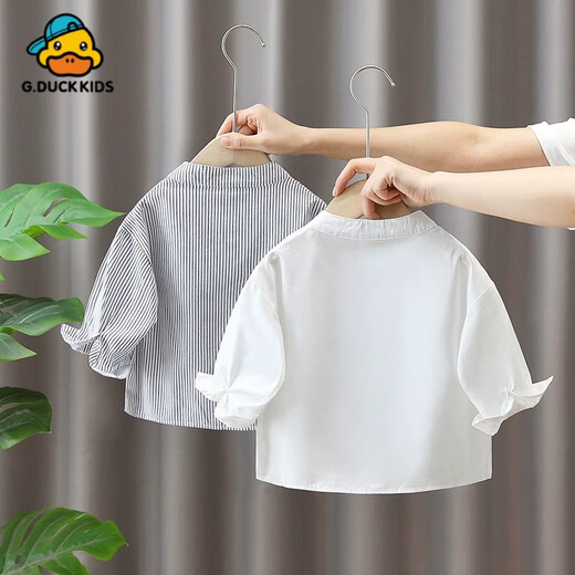 G.duck baby white shirt spring and autumn baby style new tops spring boys pure cotton shirt spring girls trendy children's clothing white cartoon shirt 80 cm