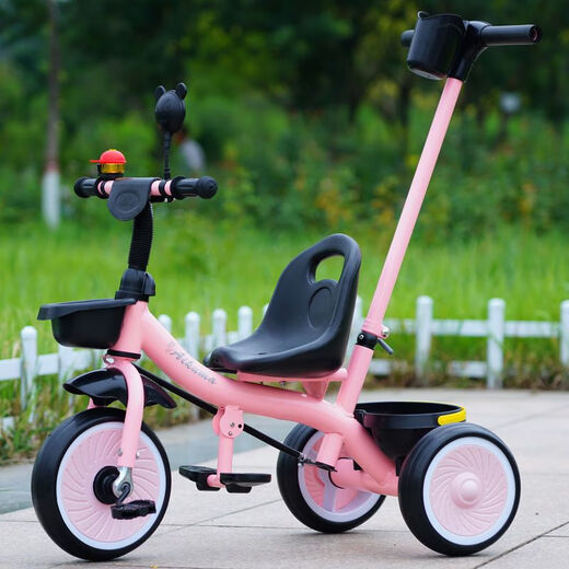 Children's tricycle bicycle with push handle baby stroller child bicycle bicycle 1-3-6 years old stroller Sakura pink model + soft seat back + music
