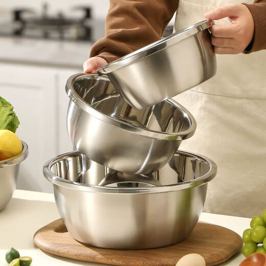 Golden soup and silver dumplings 316 food grade stainless steel noodle and egg basin drain basket rice sieve household vegetable basin kitchen basin solid basin 22cm + drain basket 20cm