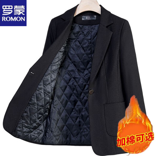 ROMON quilted black suit jacket for women autumn and winter new thickened top small casual cotton suit suit quilted style-single black suit M slim version