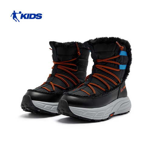 Jordan men's snow boots winter velvet warm long cotton shoes children's casual shoes black/Keller blue 39