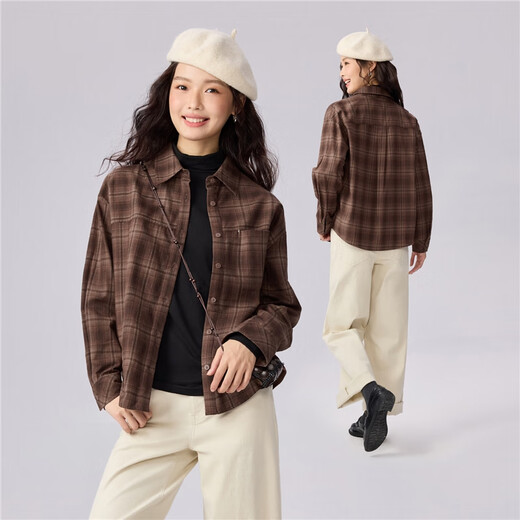 Giordano American style sub-shirt women's pure cotton flannel one-piece bag loose long-sleeved shirt 13345859