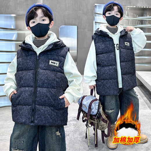 Katu Blue Cat Boys Cotton Vest Autumn and Winter Thickened 2025 New Large Children's Vest Jacket Winter Children's Warm Vest Outer Wear 2302 Model Black 140