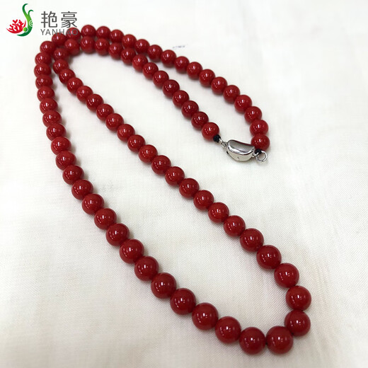 Yanhao Boutique Natural Coral Necklace Ox Blood Red Koscica Ball Necklace Collection Jewelry Gift 6.3-7