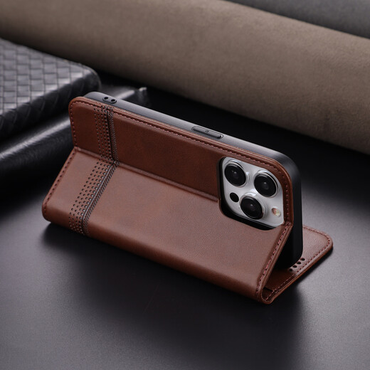 Jioxiang Magnetic Flip Cowgrain Leather Case Suitable for Apple 16ProMax Mobile Phone Case Business All-inclusive Anti-fall Black Apple 16ProMax