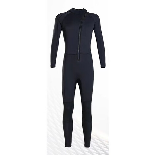 Big Tuan Xiaoyuan MM wetsuit for men, warm one-piece motorboat, sailing, snorkeling, surfing, cold protection, jellyfish, female swimming upgrade, new black mm front zipper, S size (90-104Jin Jin is equal to 0.5 kg)