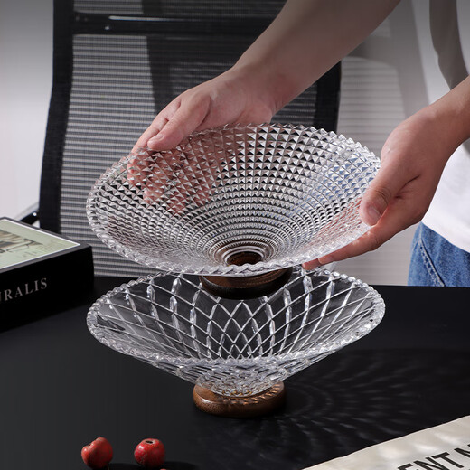 Baijie glass transparent corrugated wood bottom fruit tray home living room light luxury candy nut snacks dried fruit storage tray