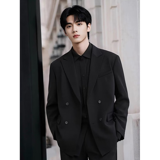 JIAYE Korean style trendy men's tops, handsome Hong Kong style suit jackets, men's spring and autumn versatile casual suits, black XL