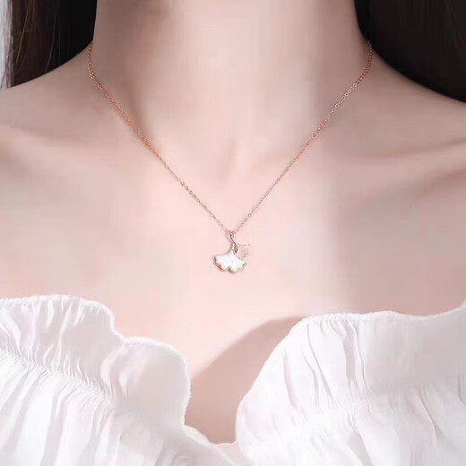 S999 sterling silver Sansheng lucky white mother-of-pearl necklace for women, light luxury, ginkgo leaf and white mother-of-pearl as a Chinese Valentine's Day gift for girlfriend 1068DZ-Silver-S999 pure silver