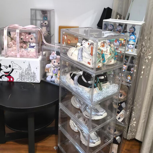 Sailotou's new handmade diy shoe box with stickers, six-sided transparent PET side opening, high-looking ins shoe storage box, Laicai shoe box - 4 pcs