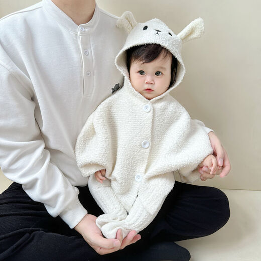 Baby cloak for outdoor windproof baby girl and boy half velvet knitted cloak rabbit ears windproof hooded coat shawl super cute rabbit knitted hooded jumpsuit 66 66cm