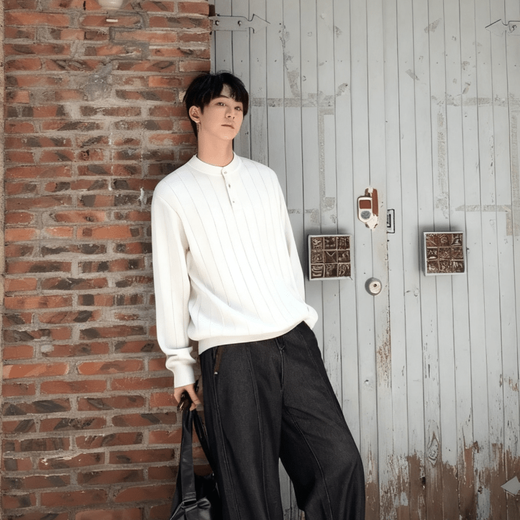 Autumn simple pit Henry collar long-sleeved sweater for men and women loose casual versatile sweater trend black XL