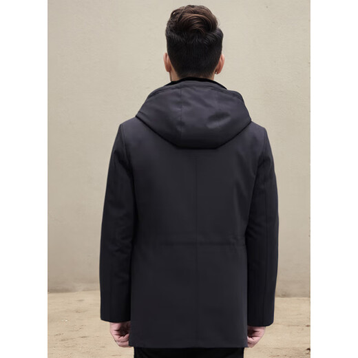 BESNOS Italian brand Nike men's mink lining mid-length parka mink coat winter black L (170)