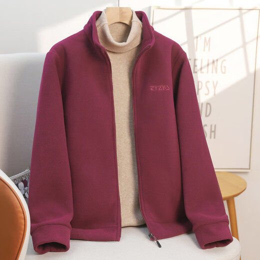 2025 middle-aged and elderly women's polar fleece jacket for spring and autumn warm fleece mother's wear sweatshirt stand-up collar cardigan jacket purple 2XL (recommended 105-120Jin Jin equals 0.5 kg)