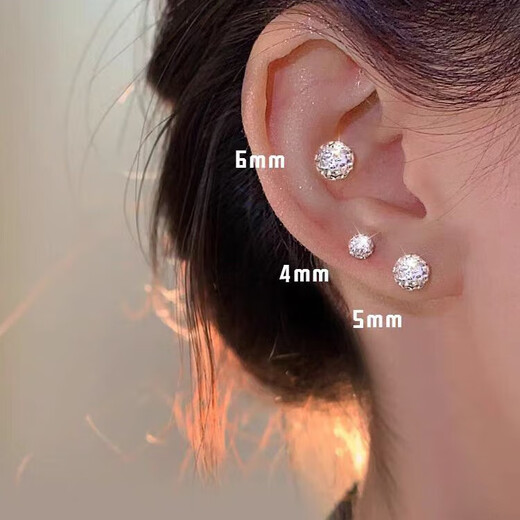 S999 sterling silver earrings for women with double-ended sparkling round high-end ear bone nails Czech ball earrings gift box white light Czech ball 5MM gift box packaging 99 silver